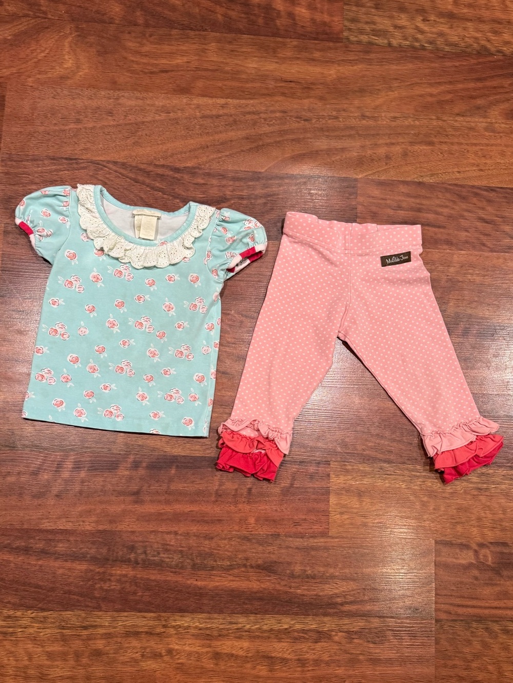 Matilda Jane - Pink Polka Dot Leggings with Aqua Trim Top